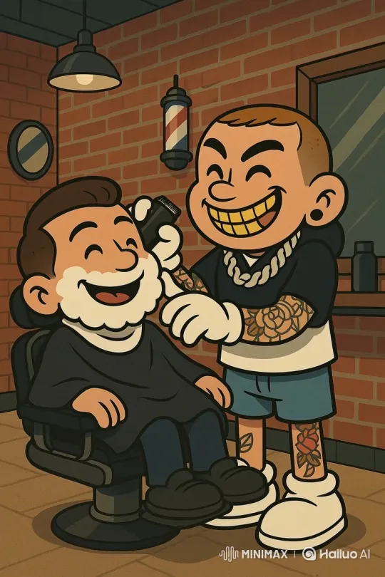 Lively Cartoon Barber Shop with Animated Characters – AI Generated Video | Hailuo AI