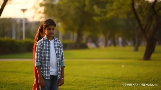 Golden Hour Serenity: Boy and Girl in Traditional Dress – AI Generated Video | Hailuo AI