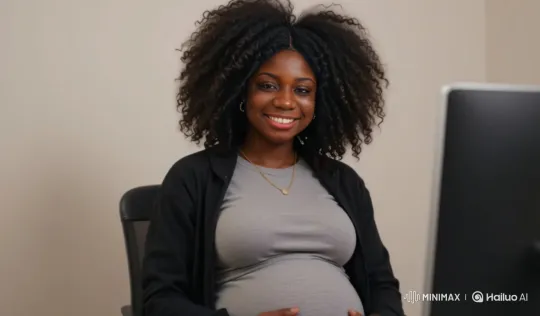 Pregnant Black Woman Shares Warm, Engaging Office Chat – AI Generated Video | Hailuo AI