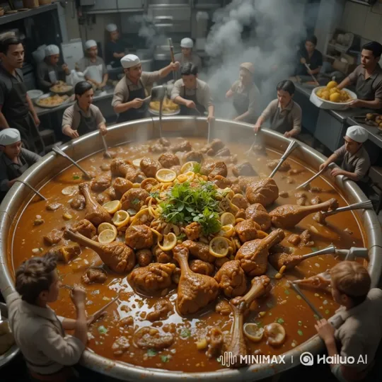 Chefs Prepare Chicken Stew in Slow Motion – AI Generated Video | Hailuo AI