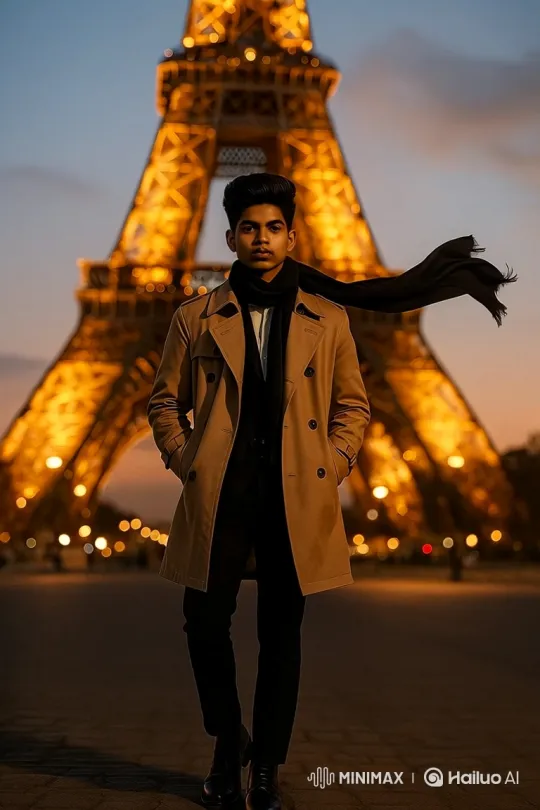 Stylish Man Drives Away in Hypercar Under Eiffel Tower at Dusk – AI Generated Video | Hailuo AI