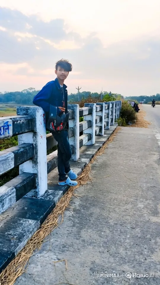 Young Man Prepares for Motorcycle Ride on Quiet Road – AI Generated Video | Hailuo AI