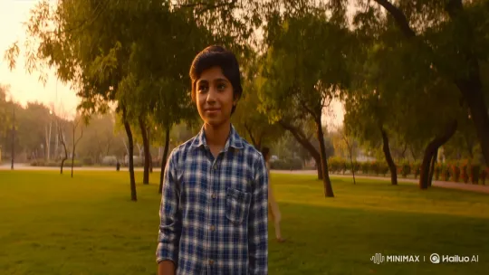 Serene Park Encounter of Thoughtful Boy and Smiling Girl – AI Generated Video | Hailuo AI