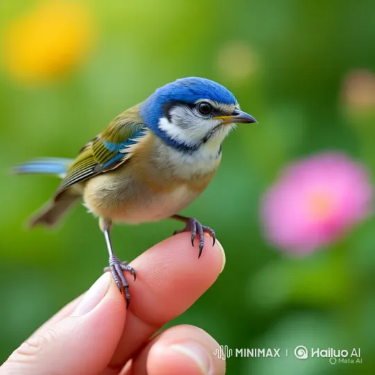 Tiny Bird Perched, Then Takes Flight in Peaceful Garden – AI Generated Video | Hailuo AI