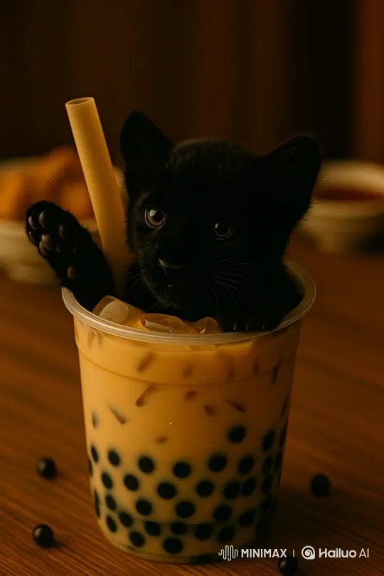 Curious Dog Enjoys Swimming in Milk Tea Cup – AI Generated Video | Hailuo AI