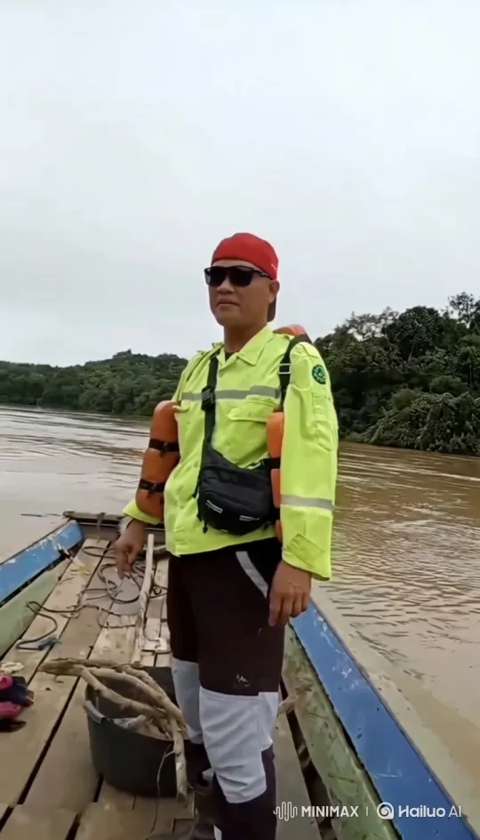 Man on Boat in River, Aerial View of Jungle – AI Generated Video | Hailuo AI