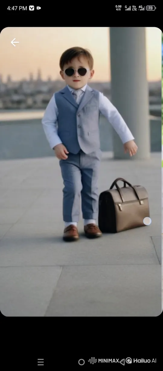Toddler in Suit Walks Confidently on Plaza – AI Generated Video | Hailuo AI