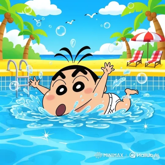 Shinchan Joyfully Splashes in a Swimming Pool – AI Generated Video | Hailuo AI