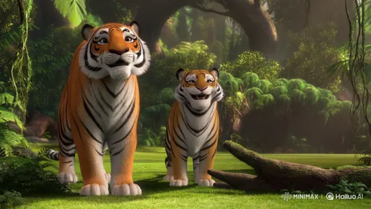 Joyful Tigers Dance in Lush Jungle Setting – AI Generated Video | Hailuo AI
