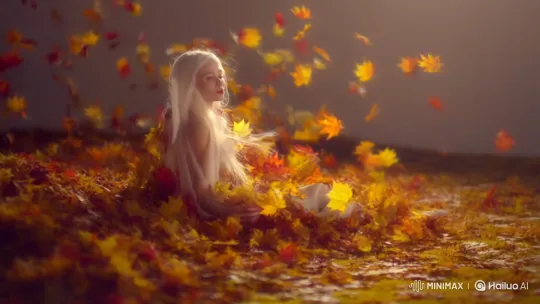 Fairy Falls into Autumn Leaves in Whirlwind Scene – AI Generated Video | Hailuo AI