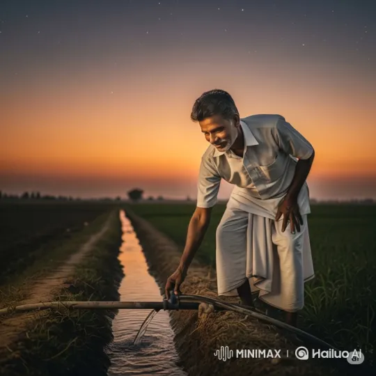 Farmer Finishes Work Under a Starry Dusk Sky – AI Generated Video | Hailuo AI