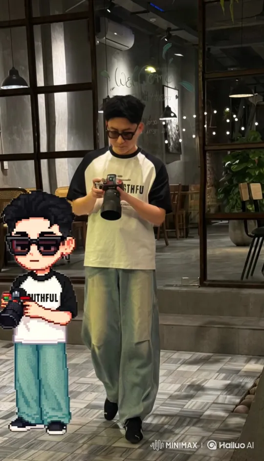 Young Man and Pixel Double in Cinematic 180-Degree Orbit – AI Generated Video | Hailuo AI