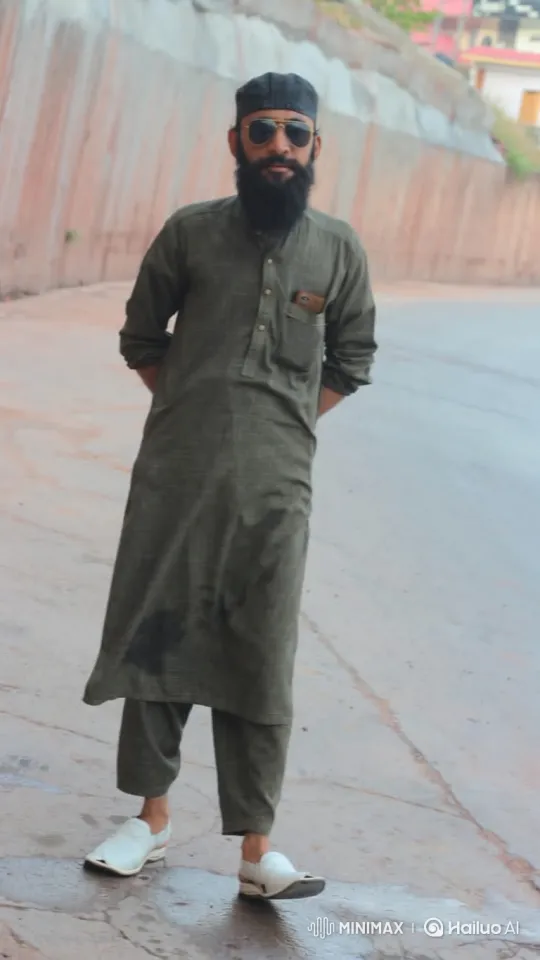 Man in Olive-Green Clothing Walks Along Sloped Wall – AI Generated Video | Hailuo AI