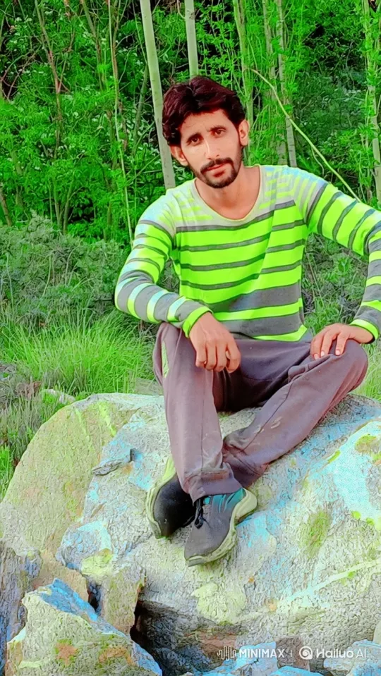 Young Man on Rock Surrounded by Security in Forest – AI Generated Video | Hailuo AI