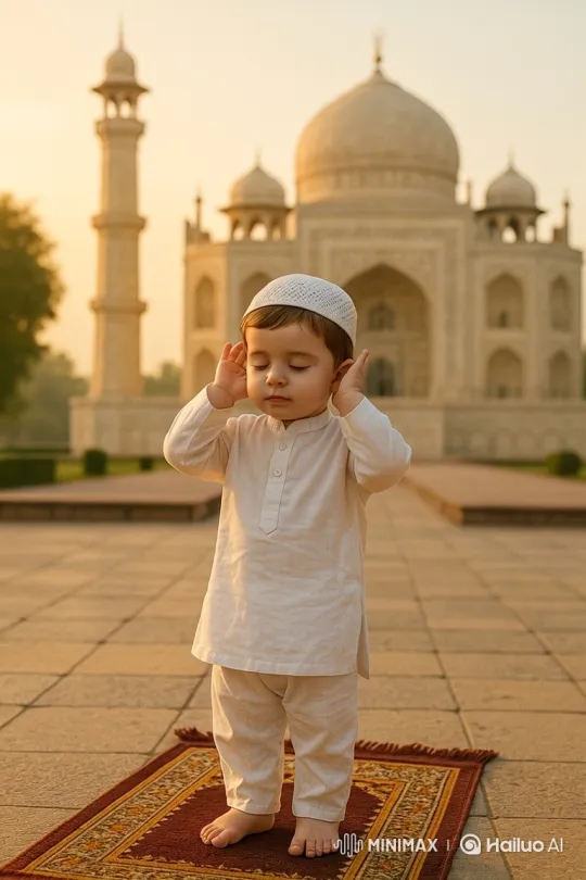 Young Boy Recites Call to Prayer in Serene Courtyard – AI Generated Video | Hailuo AI