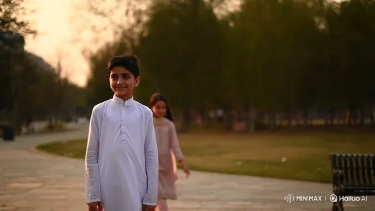 Pakistani Girl Meets Boy in Golden Hour Park Scene – AI Generated Video | Hailuo AI