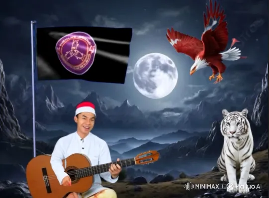 Young Man Plays Guitar in Enchanted Night Landscape – AI Generated Video | Hailuo AI
