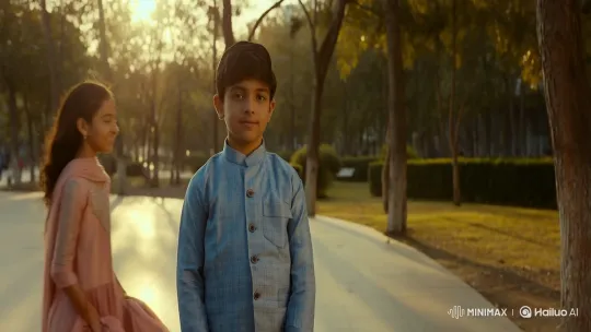 Golden Hour: Boy and Pakistani Girl's Serene Park Moment – AI Generated Video | Hailuo AI