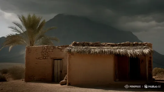 Ancient Arab House Amidst Mountainous Storm – AI Generated Video | Hailuo AI