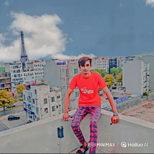 Young Man Contemplates Cityscape from Rooftop – AI Generated Video | Hailuo AI