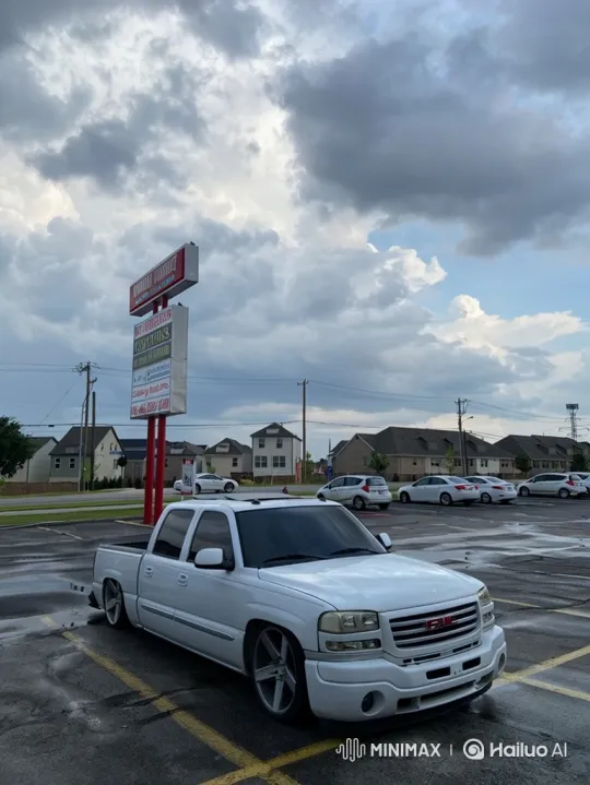 Custom White Pickup Truck Lowers with Air Suspension – AI Generated Video | Hailuo AI