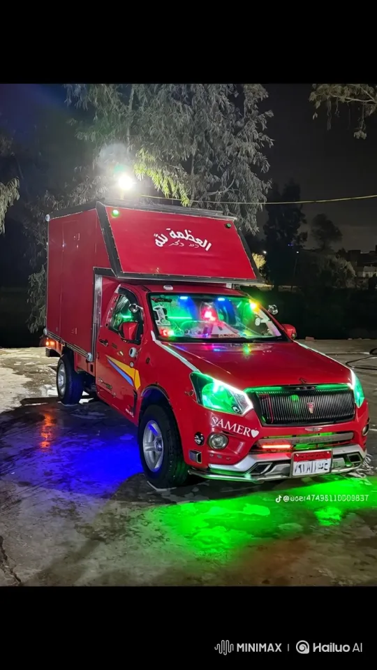 Customized Red Truck Light Show Display – AI Generated Video | Hailuo AI