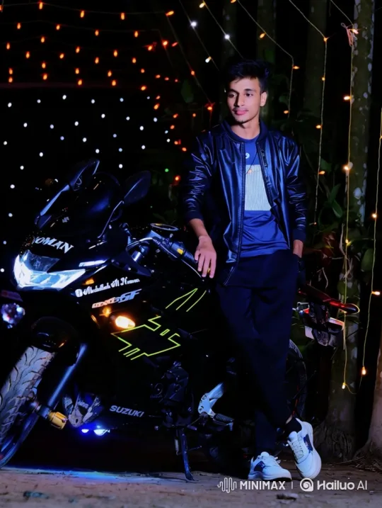 Young Couple's Romantic Moment by Motorcycle at Night – AI Generated Video | Hailuo AI
