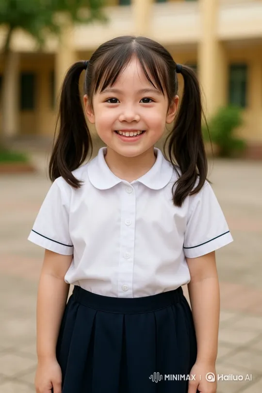 Cheerful Young Girl Welcomes Viewers to Schoolyard – AI Generated Video | Hailuo AI