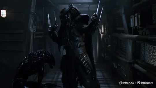 Predator and Alien Face Off in Claustrophobic Standoff – AI Generated Video | Hailuo AI