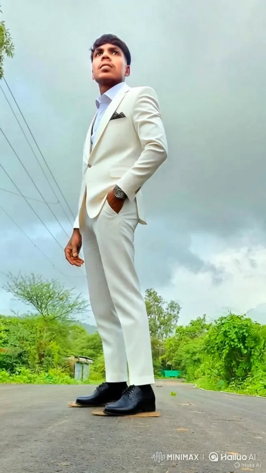 Young Man in White Suit Contemplates Sky – AI Generated Video | Hailuo AI