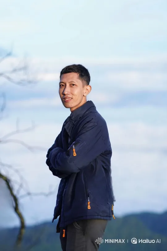 Asian Man Embraces Serenity on Mountain Peak – AI Generated Video | Hailuo AI