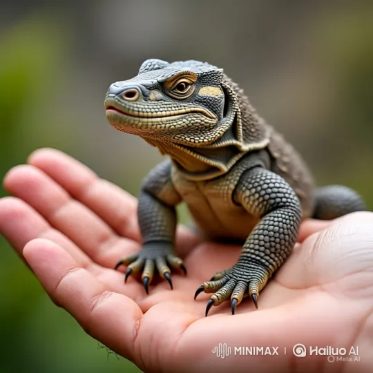 Close-up of a Komodo Dragon in a Person's Hand – AI Generated Video | Hailuo AI