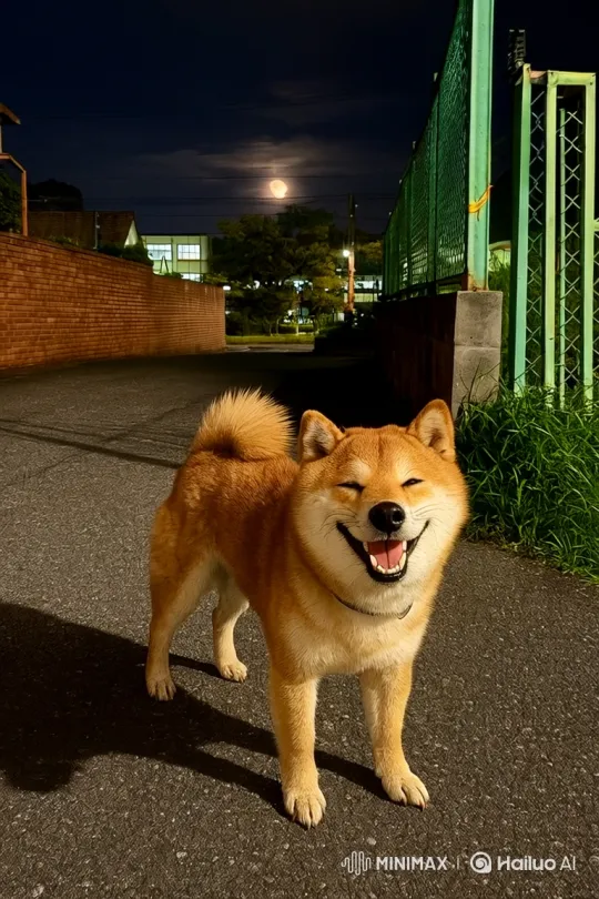 Joyful Shiba Inu in Moonlit Night Scene – AI Generated Video | Hailuo AI
