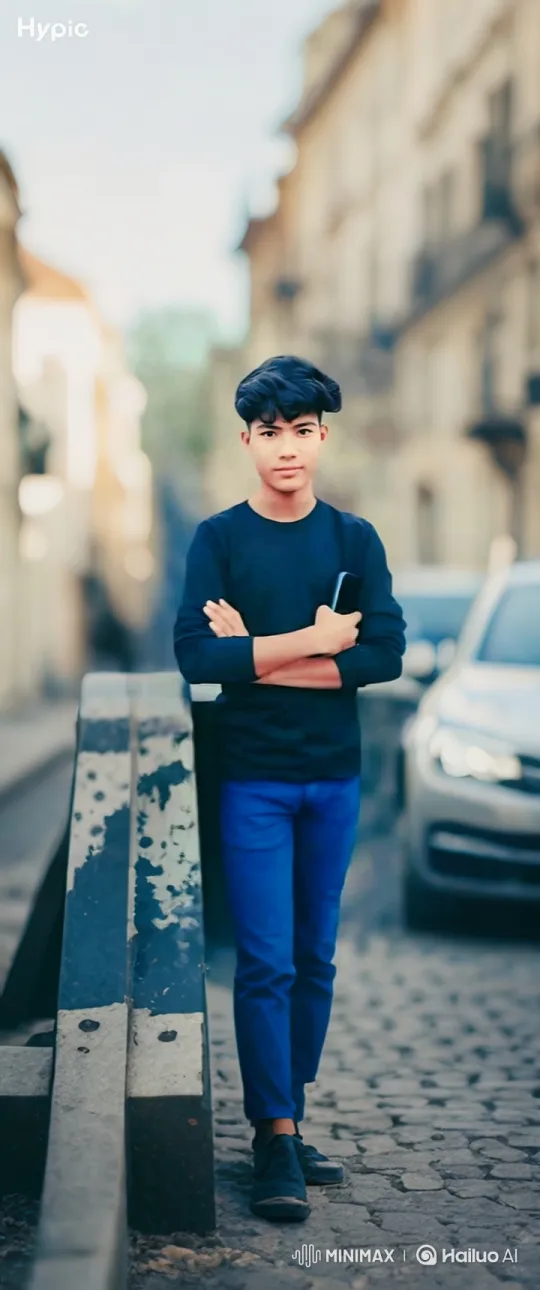 Young Man Stands Calmly on Cobblestone Street – AI Generated Video | Hailuo AI