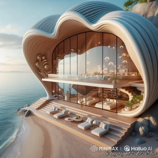 Coastal Shell House: Serene Luxury on Rocky Shore – AI Generated Video | Hailuo AI