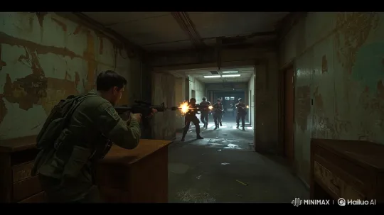 Soldier Yowan Engages Enemies in Abandoned Outpost – AI Generated Video | Hailuo AI