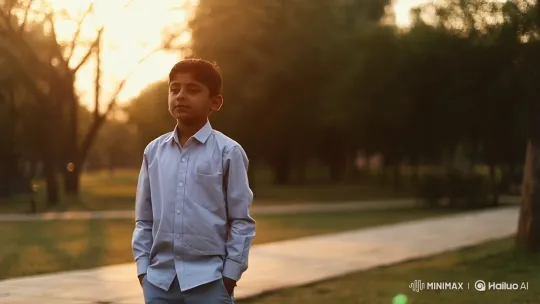 Golden Hour Park Encounter: Boy and Pakistani Girl Share a Moment – AI Generated Video | Hailuo AI