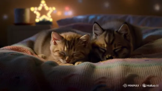Cozy Night: Kitten and Puppy Sleep Peacefully – AI Generated Video | Hailuo AI