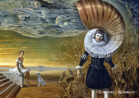 Surreal Landscape with Ballerina, Dalmatian, and Mysterious Figure – AI Generated Video | Hailuo AI