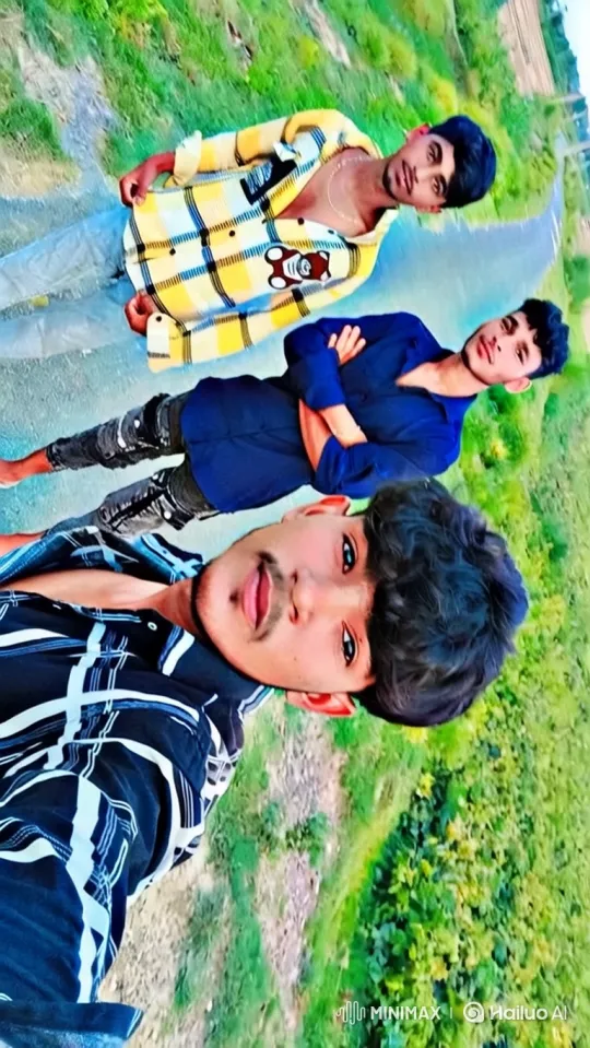 Young Men Pose as Truck Passes in Rural Setting – AI Generated Video | Hailuo AI