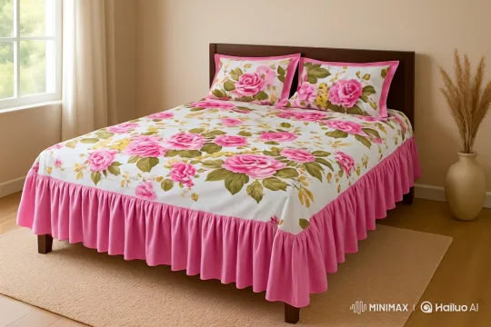 Decorative Bed Set with Floral Design and Ruffles – AI Generated Video | Hailuo AI