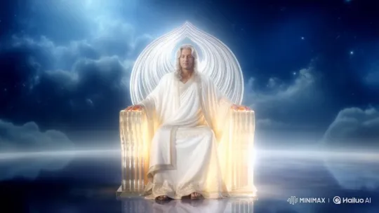 Divine Figure on Throne in Celestial Realm – AI Generated Video | Hailuo AI