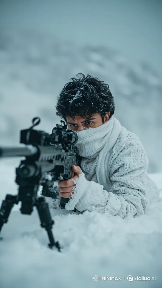 Sniper's Precision: Silent Shot in Snowy Landscape – AI Generated Video | Hailuo AI