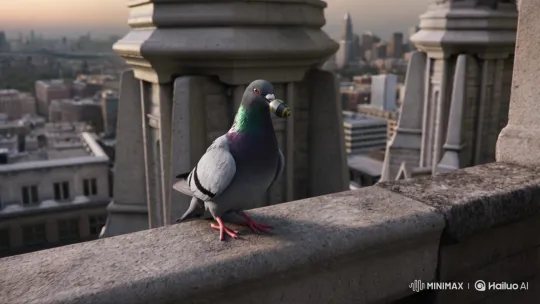 Pigeon With Nuclear Bomb on City Building – AI Generated Video | Hailuo AI