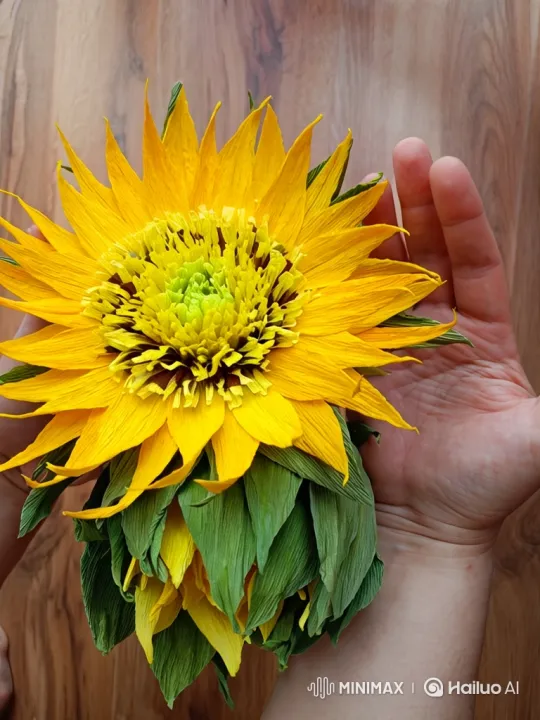 Hands Craft and Unveil Blooming Paper Sunflowers – AI Generated Video | Hailuo AI