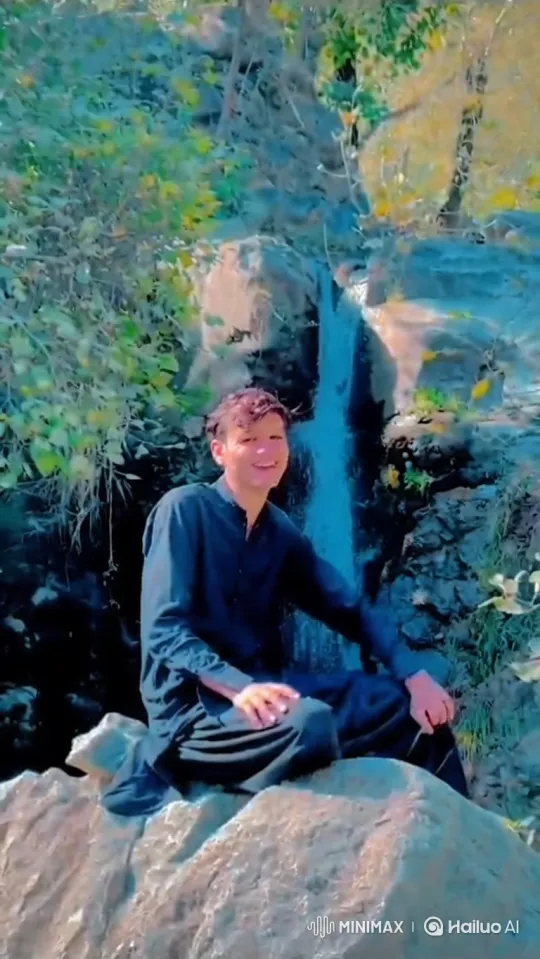 Young Man Enjoying Serenity by a Waterfall – AI Generated Video | Hailuo AI