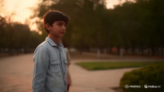 Golden Hour: A Thoughtful Boy Meets a Traditional Girl in a Peaceful Park – AI Generated Video | Hailuo AI