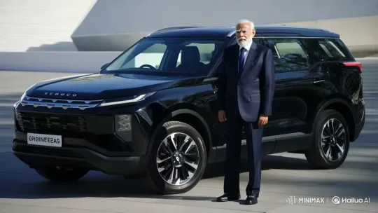 Shri Virendra Modi Stands with Scorpio SUV – AI Generated Video | Hailuo AI