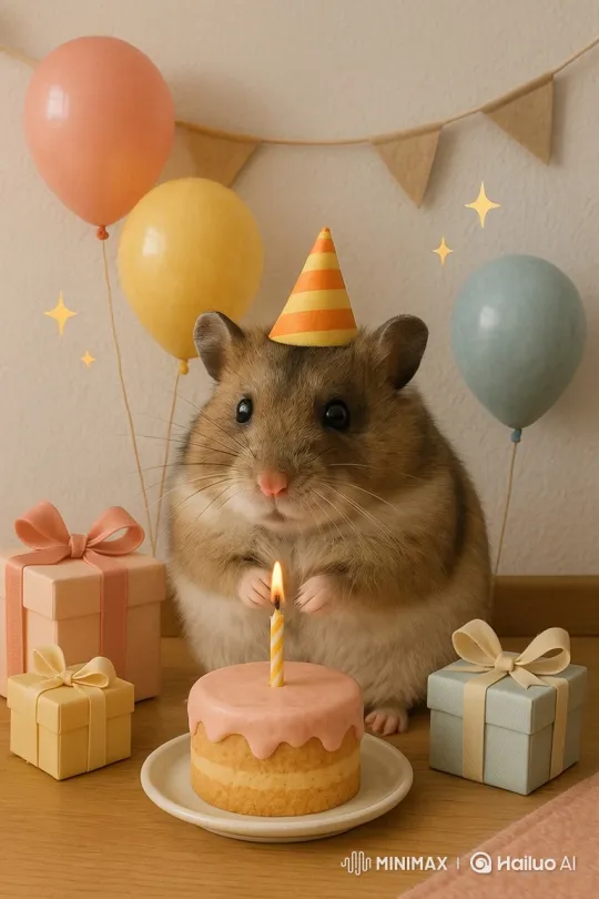 Fluffy Hamster Celebrates Birthday with Joy – AI Generated Video | Hailuo AI