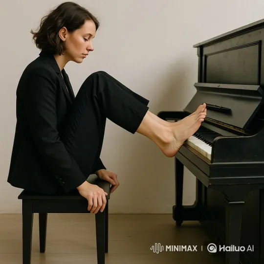 Young Woman Plays Piano with Feet – AI Generated Video | Hailuo AI